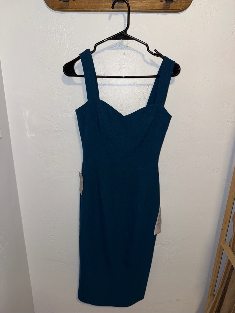 Dress the Population Teal Midi Sheath Dress with Wide Straps